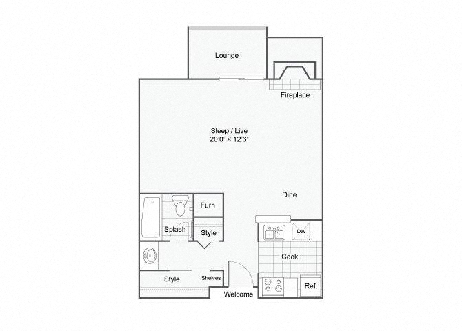 Floor plan for studio, 1 bath, 460 sqft